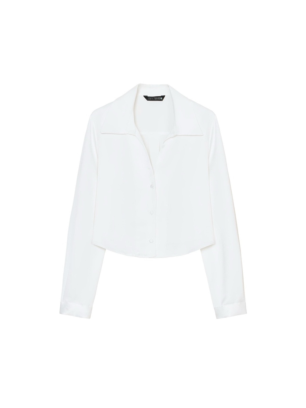 Zara White Satin Effect Cropped Button Down Shirt L